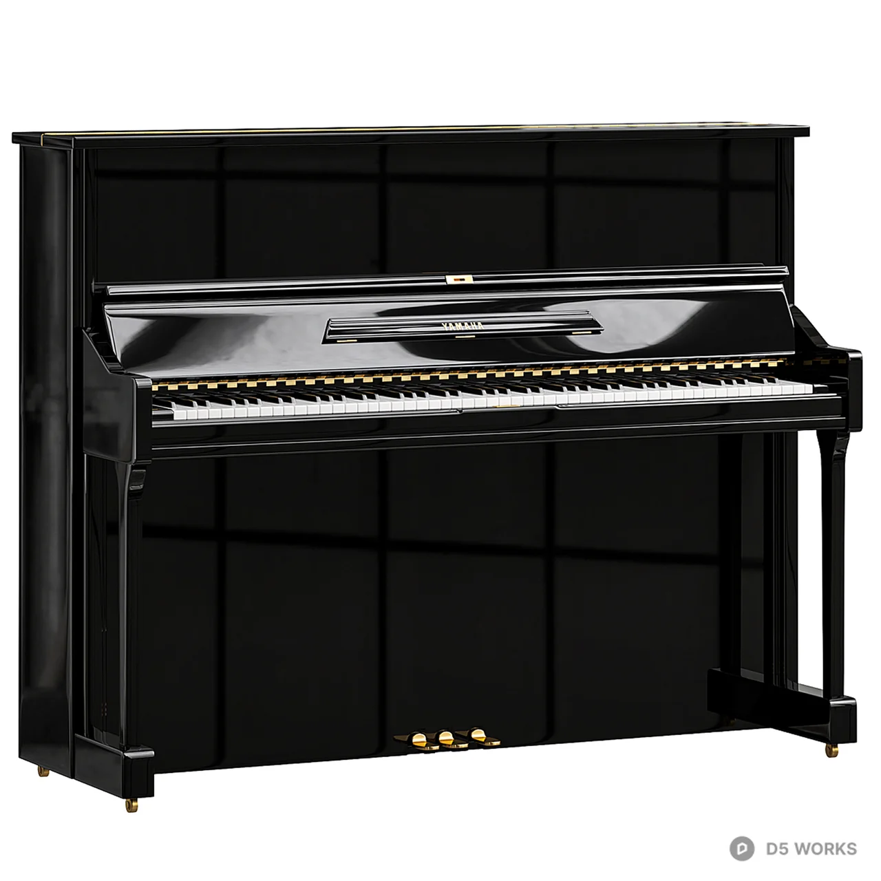 Glossy Black Upright Piano 3d model - Image 1