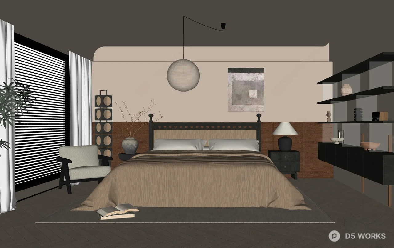 Minimalist Japanese Style Bedroom with Ambient Lighting 3d model thumbnail 2