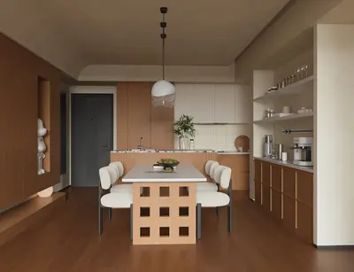Modern Minimalist Dining Room with Integrated Kitchen 3d model