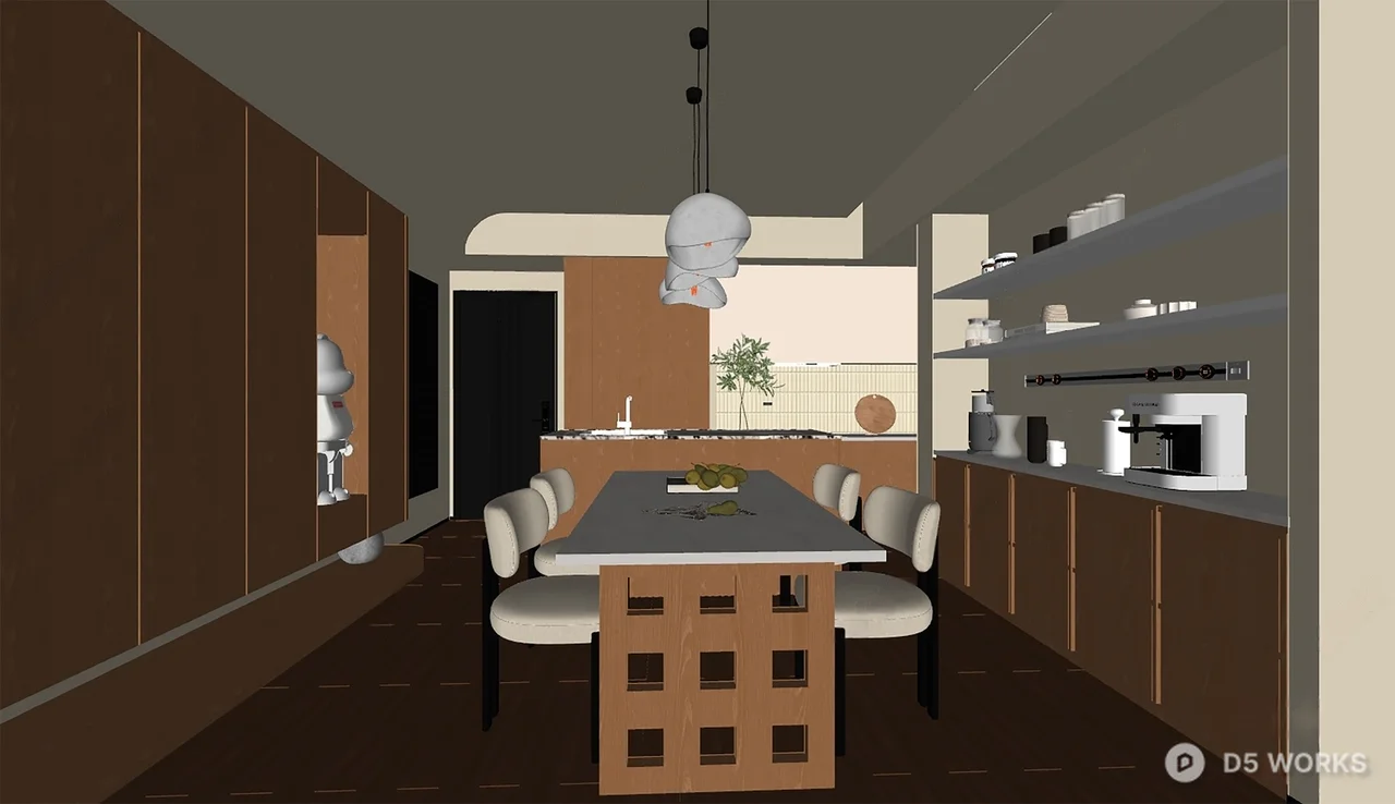 Modern Minimalist Dining Room with Integrated Kitchen 3d model thumbnail 2