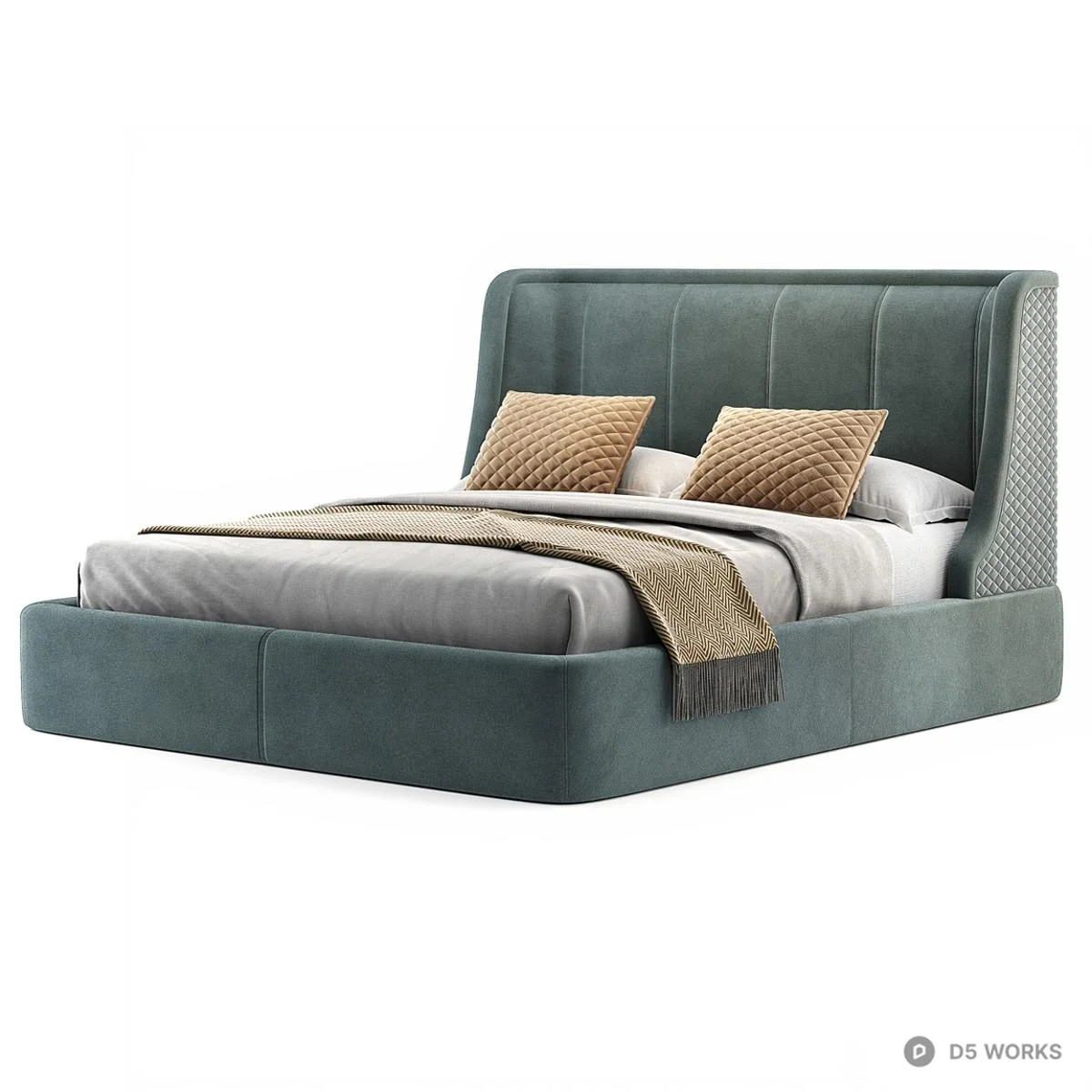 Upholstered Tufted Double Bed 3d model - Image 1