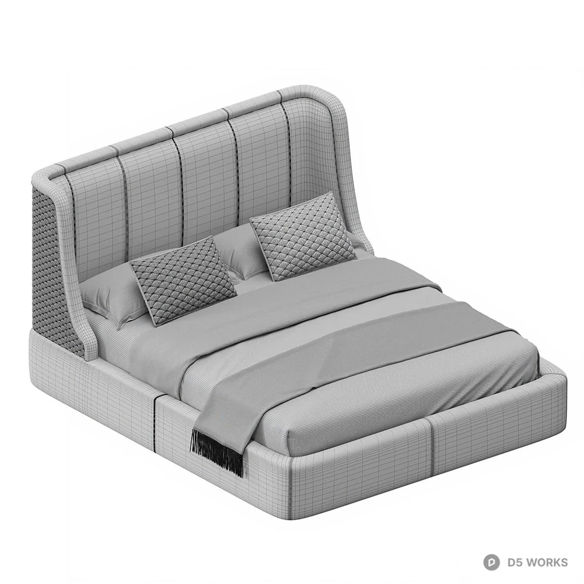 Upholstered Tufted Double Bed 3d model thumbnail 6