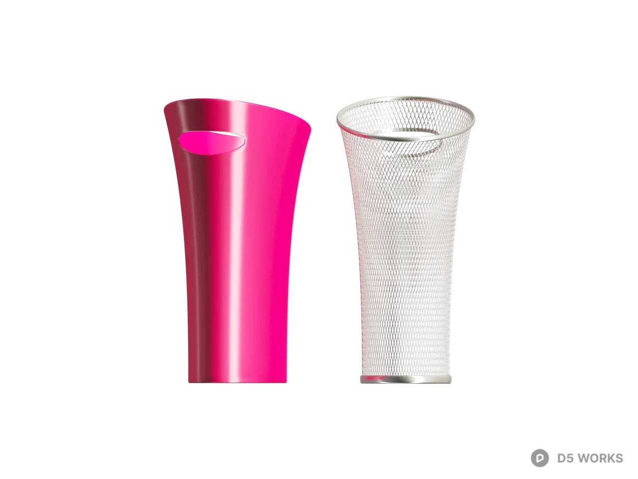 Metal Mesh And Glossy Pink Trash Bins 3d model thumbnail 2