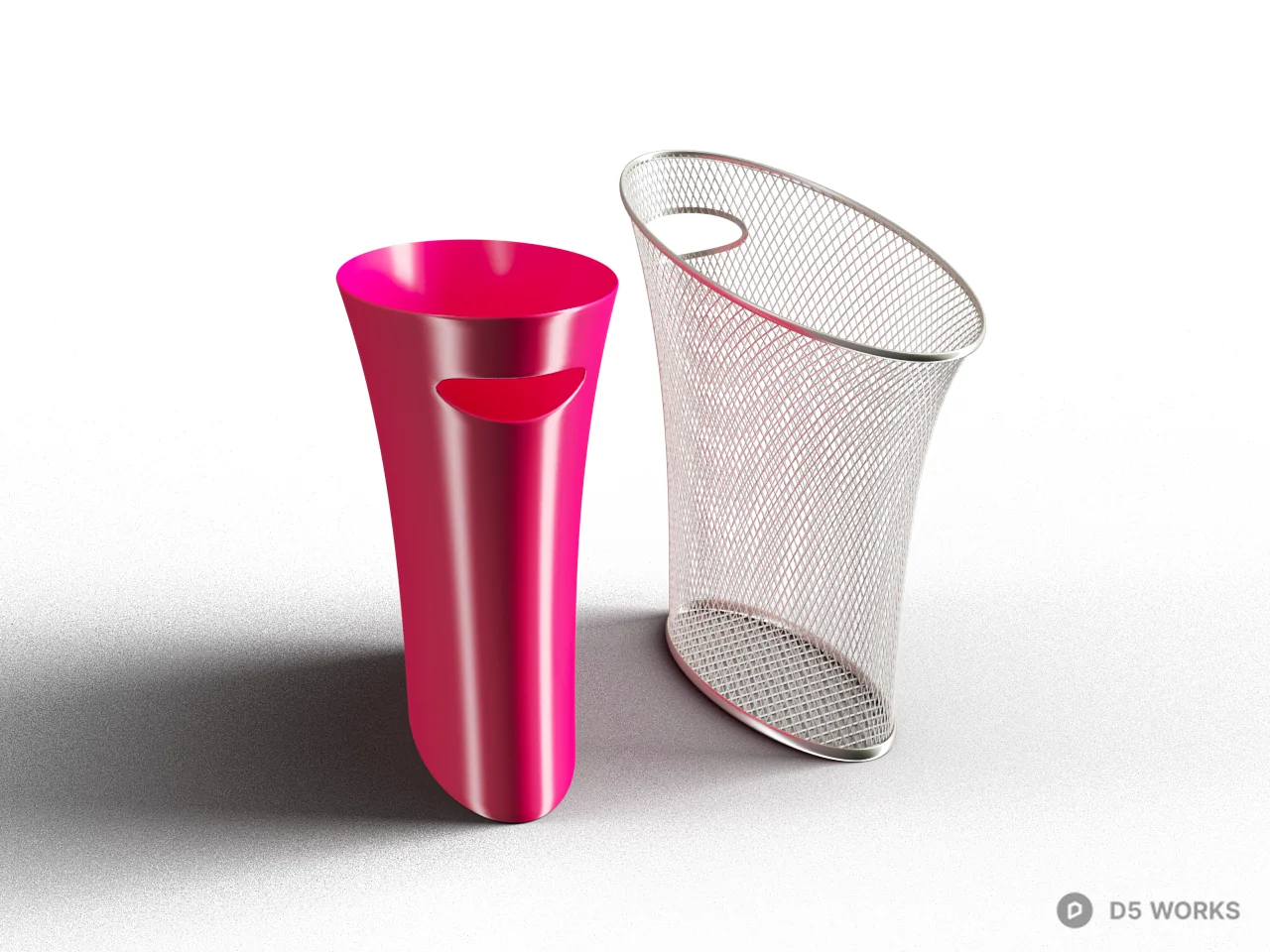 Metal Mesh And Glossy Pink Trash Bins 3d model - Image 1