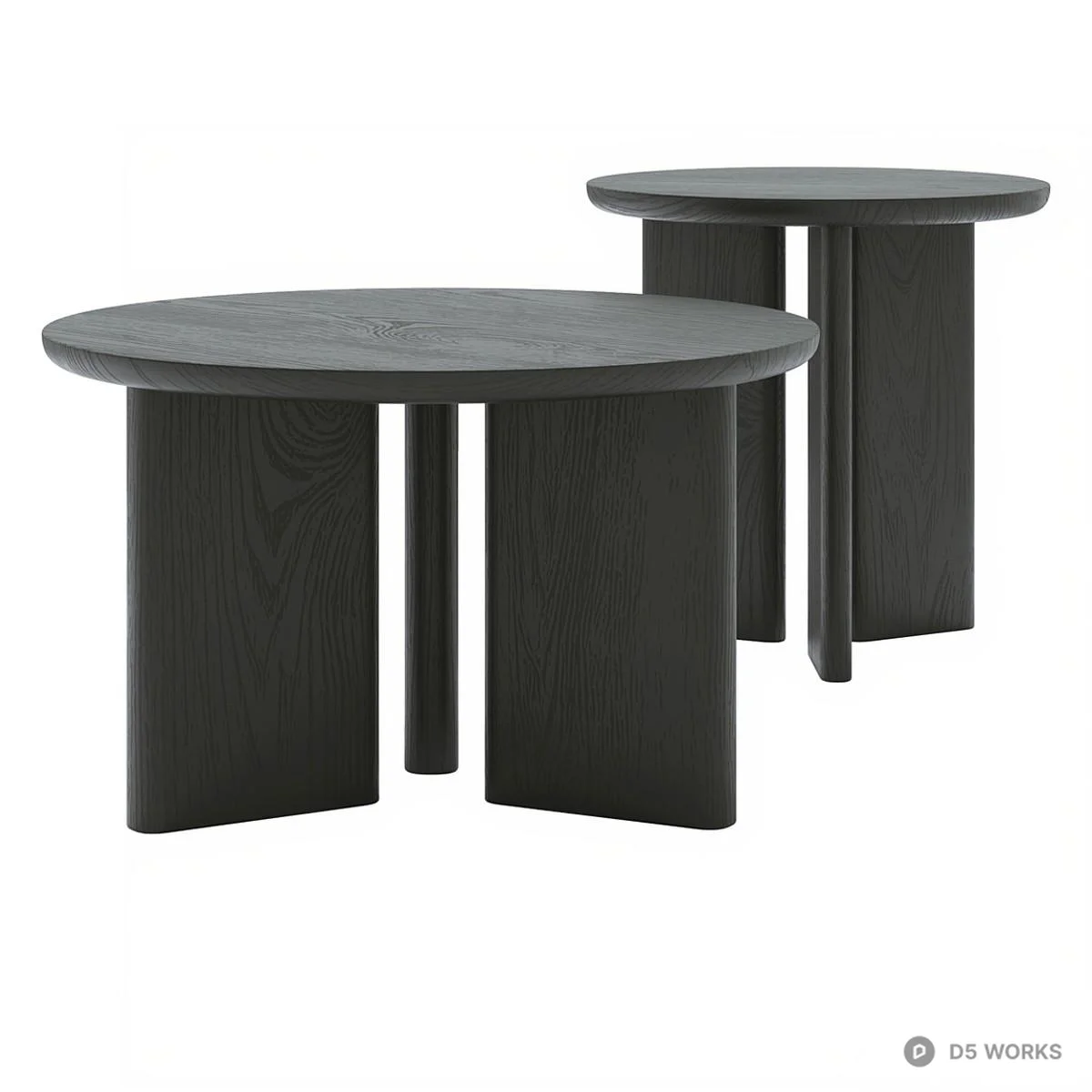 Minimalist Black Wood Side Table Set 3d model - Image 1