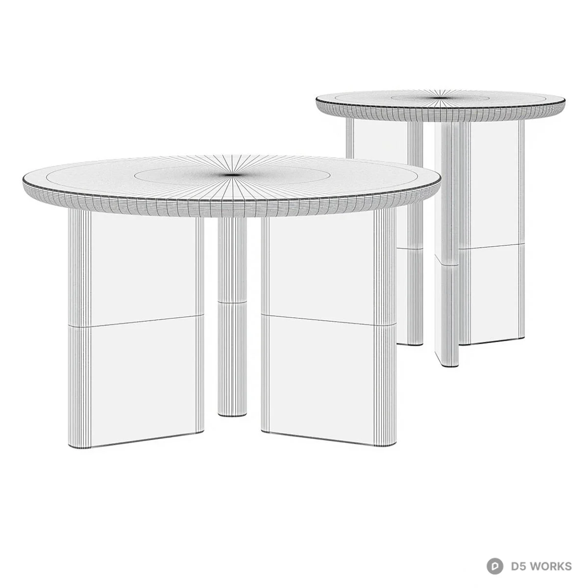 Minimalist Black Wood Side Table Set 3d model thumbnail 2