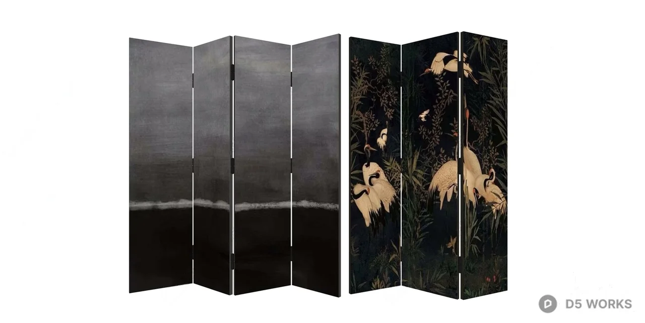 Oriental Style Folding Screen 3d model thumbnail 2