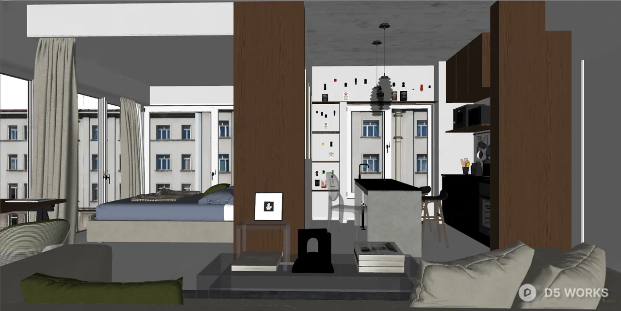 Modern Open Plan Living Dining Space 3d model thumbnail 3