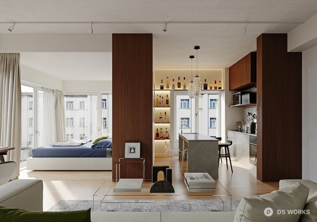 Modern Open Plan Living Dining Space 3d model - Image 1