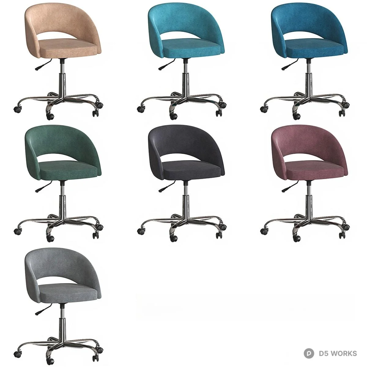 Velvet Upholstered Office Chair 3d model thumbnail 2