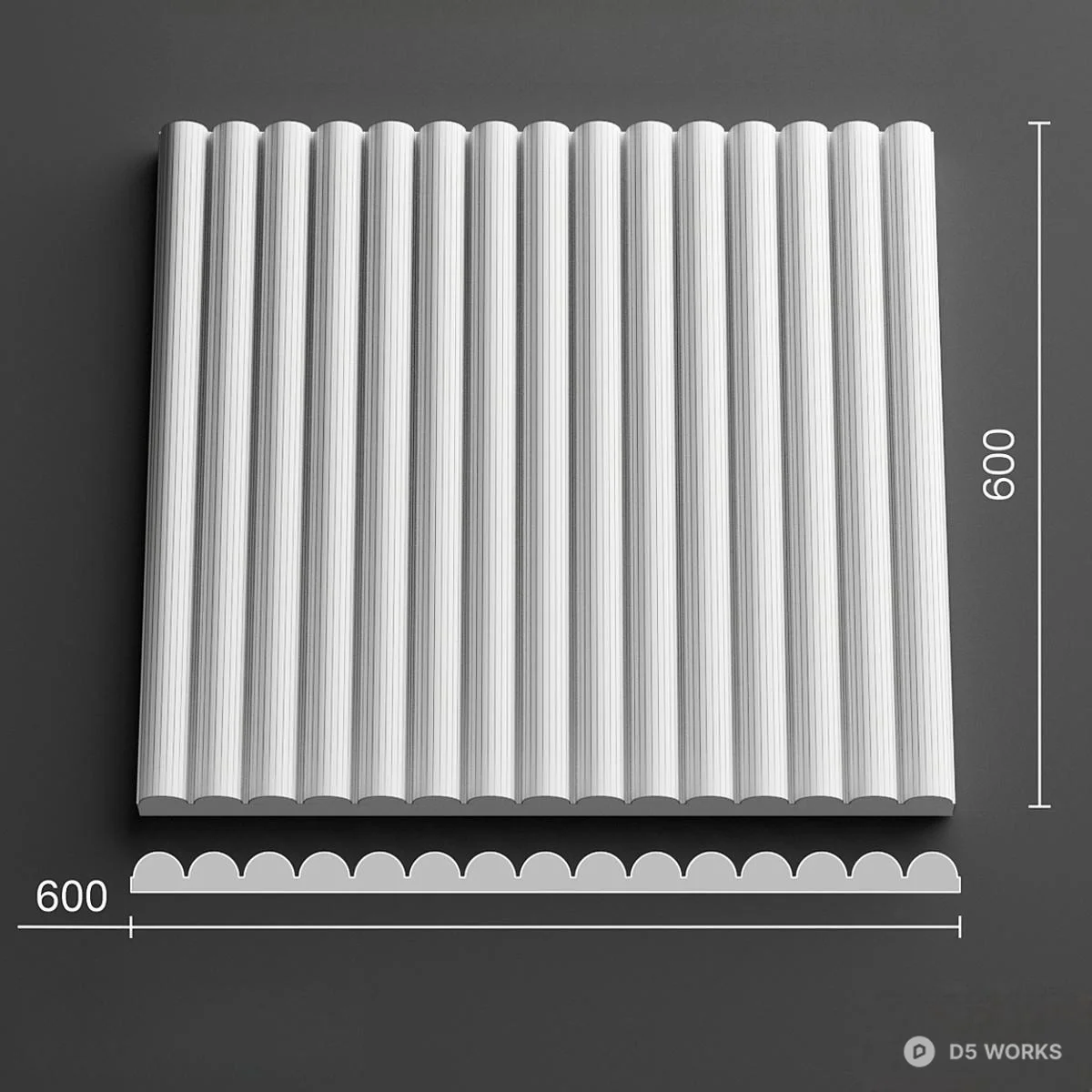 White Grooved Wall Panel 3d model thumbnail 2