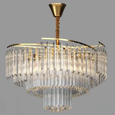 Crystal Tiered Chandelier With Gold Frame 3d model