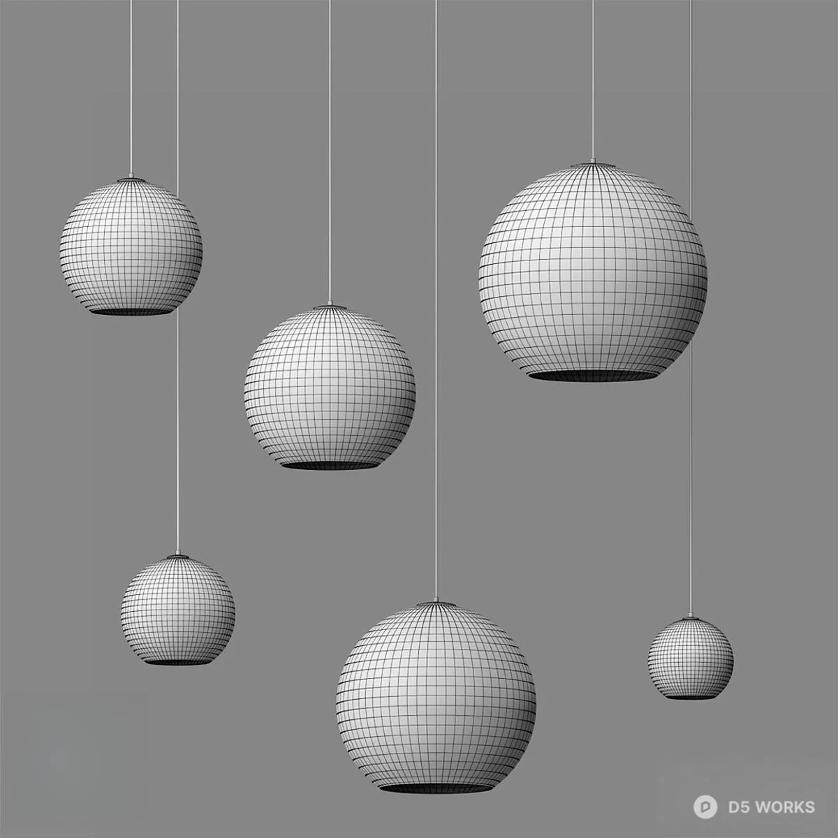 Spherical Mirror Finish Pendant Lights 3d model thumbnail 2