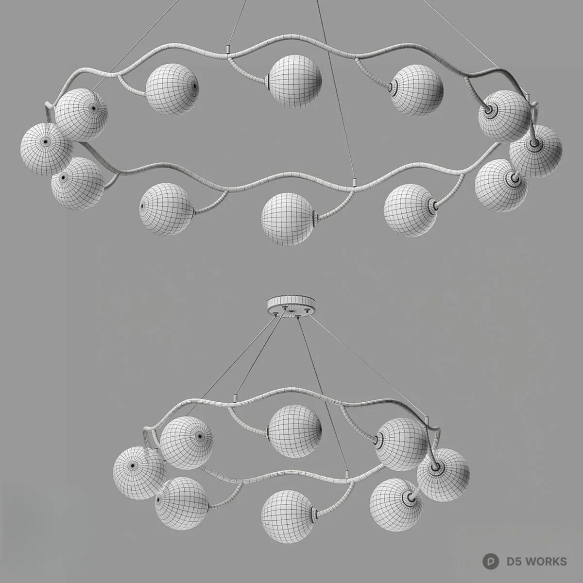 Organic Wave Pendant Light With Frosted Glass Spheres 3d model thumbnail 2