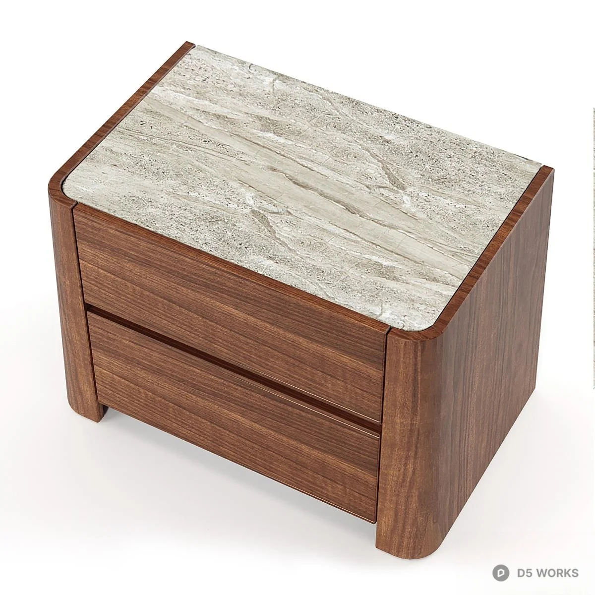 Wooden Two-Drawer Bedside Cabinet 3d model thumbnail 2