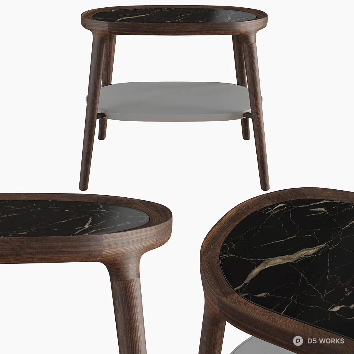 Marble Top Wooden Side Table 3d model - Image 1