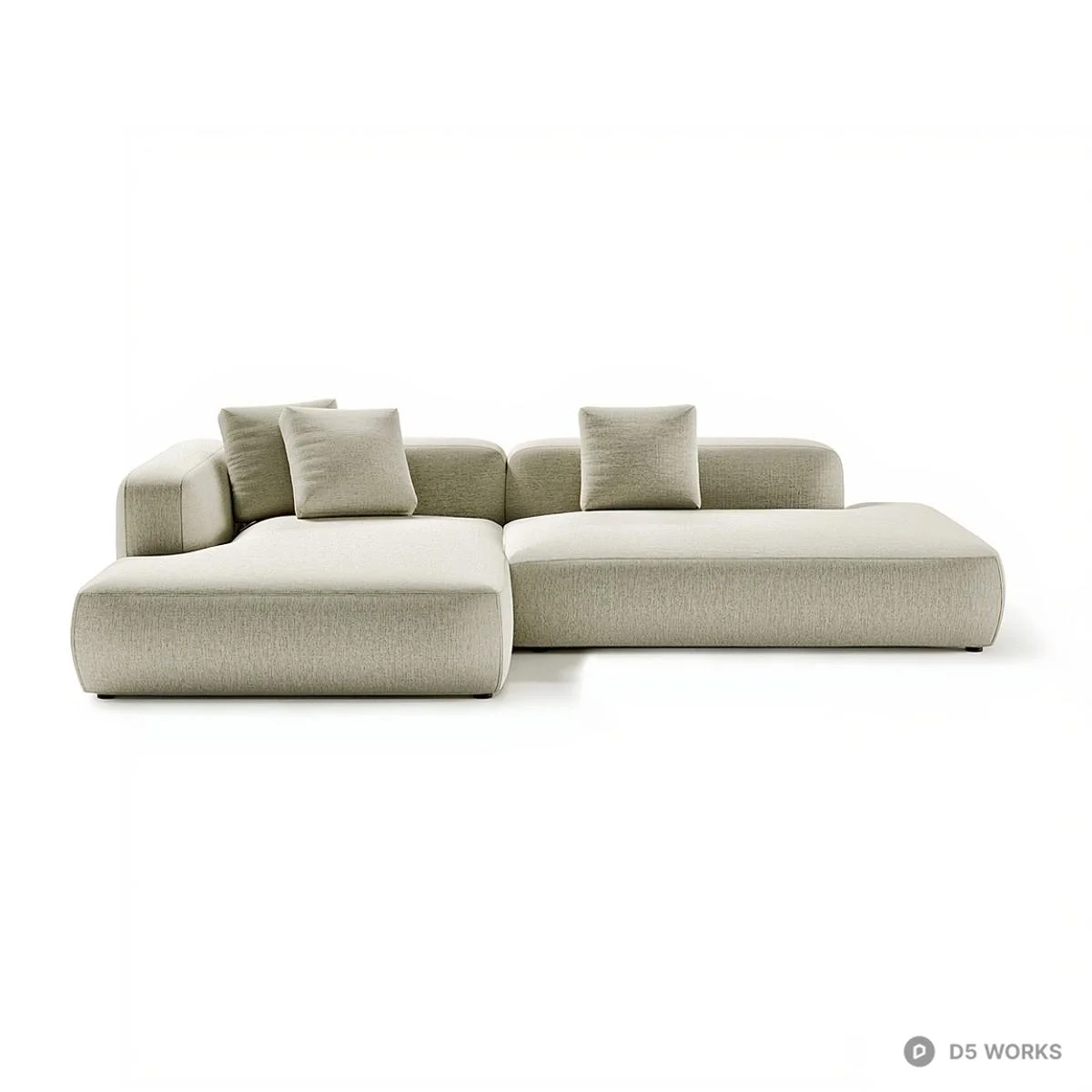 Modular Sectional Sofa In Beige Fabric 3d model thumbnail 2