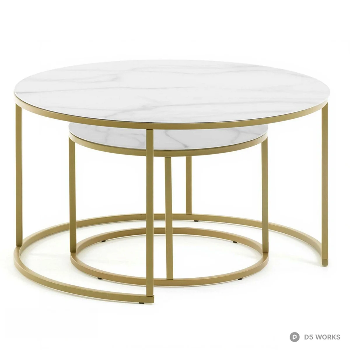 Marble Top Nesting Coffee Table With Gold Frame 3d model - Image 1