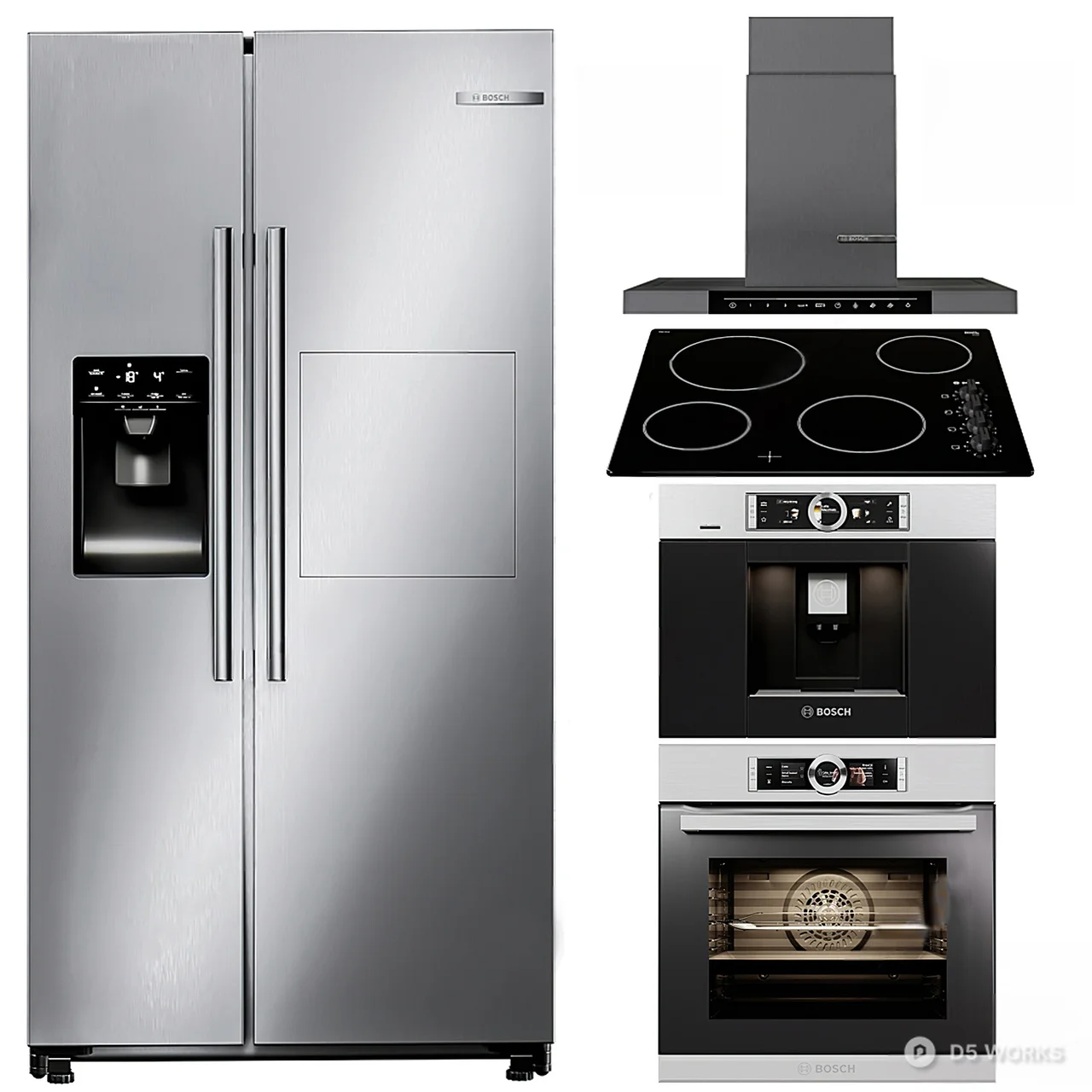 Stainless Steel Refrigerator And Built In Oven Set 3d model - Image 1