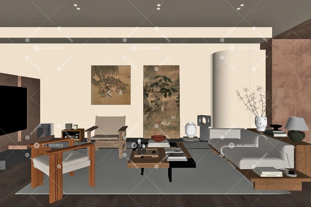 Mid-Century Modern Home Living Room 3d model thumbnail 2