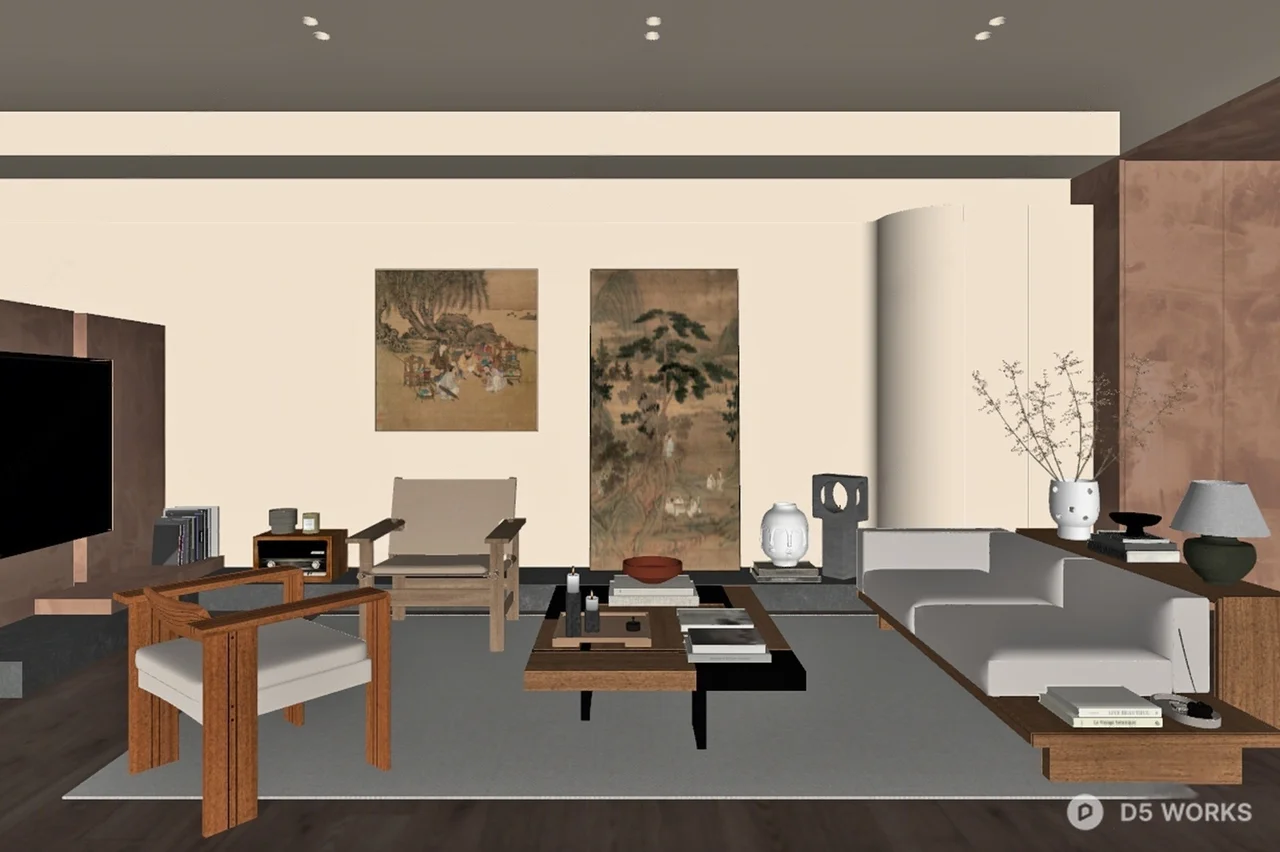 Mid Century Modern Living Room 3d model thumbnail 2