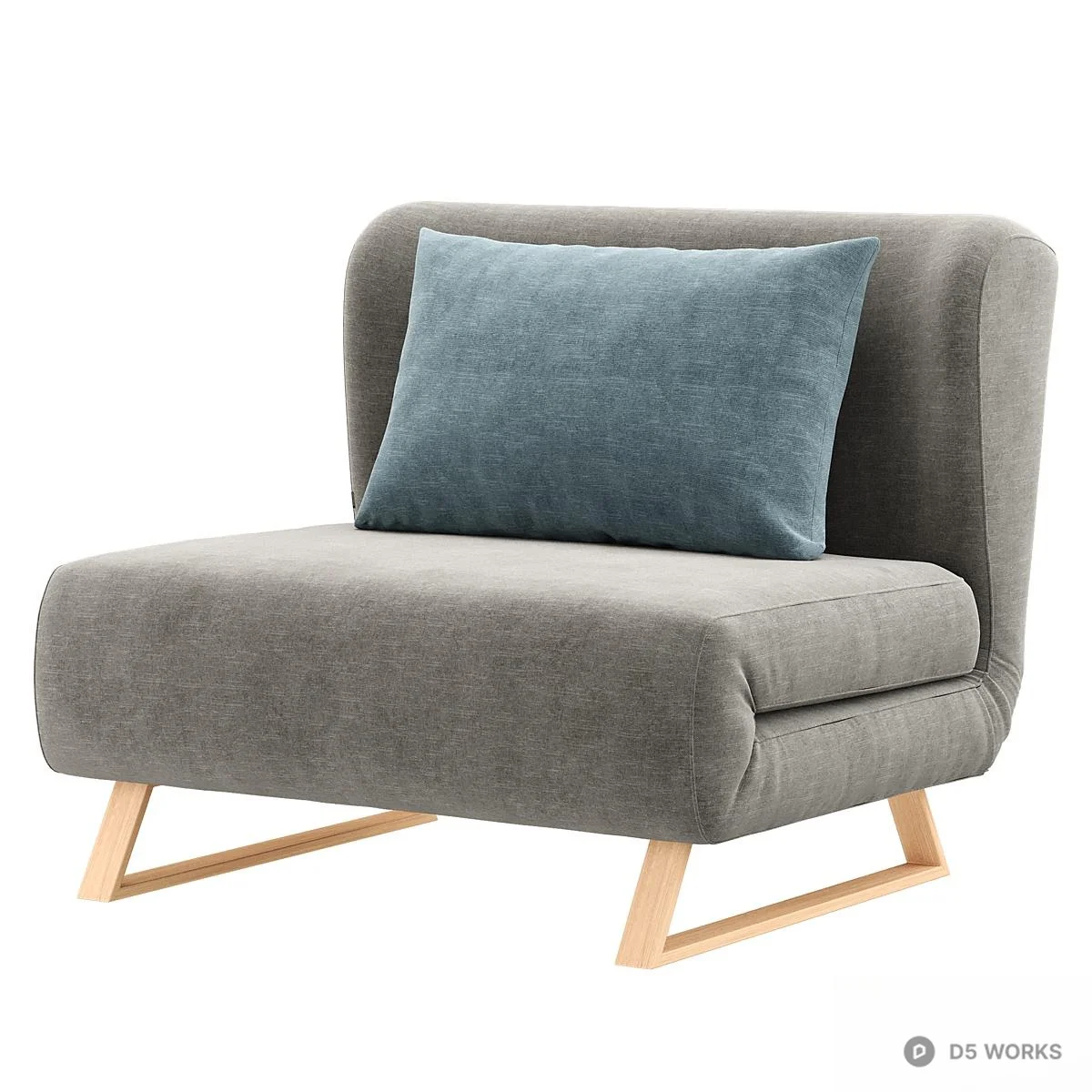Minimalist Fabric Single Sofa With Wooden Legs 3d model - Image 1