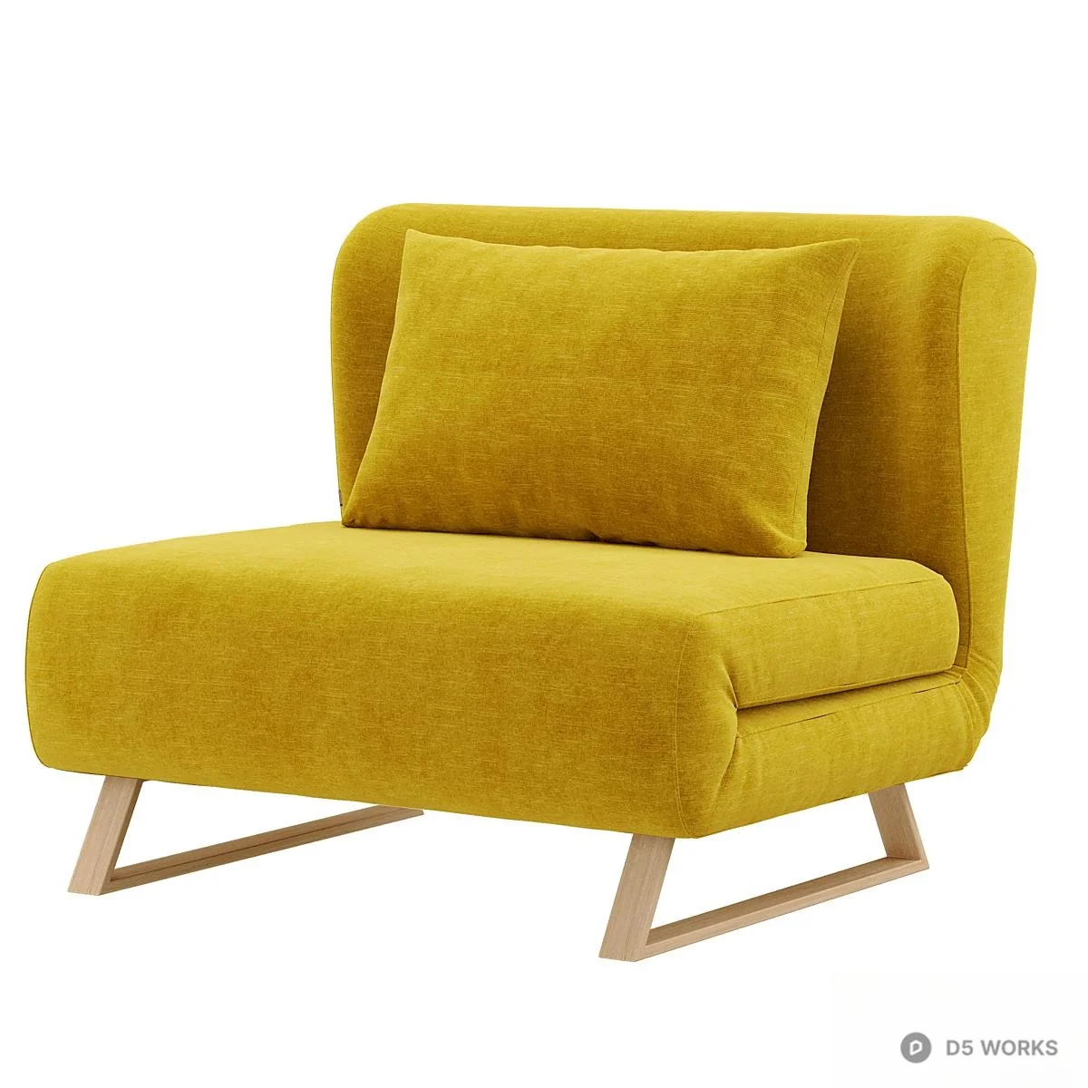 Minimalist Fabric Single Sofa With Wooden Legs 3d model thumbnail 5