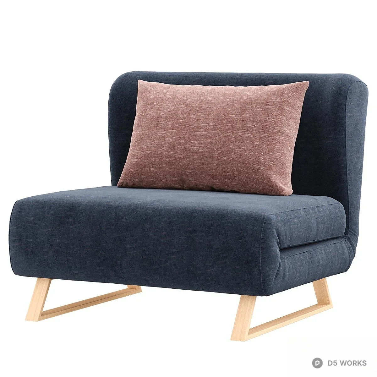 Minimalist Fabric Single Sofa With Wooden Legs 3d model thumbnail 2