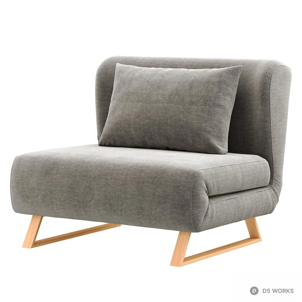Minimalist Fabric Single Sofa With Wooden Legs 3d model thumbnail 4
