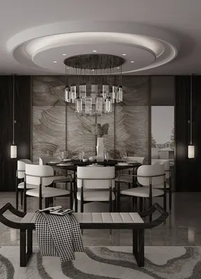 Modern Minimalist Dining Room With Marble Accent Wall 3d model