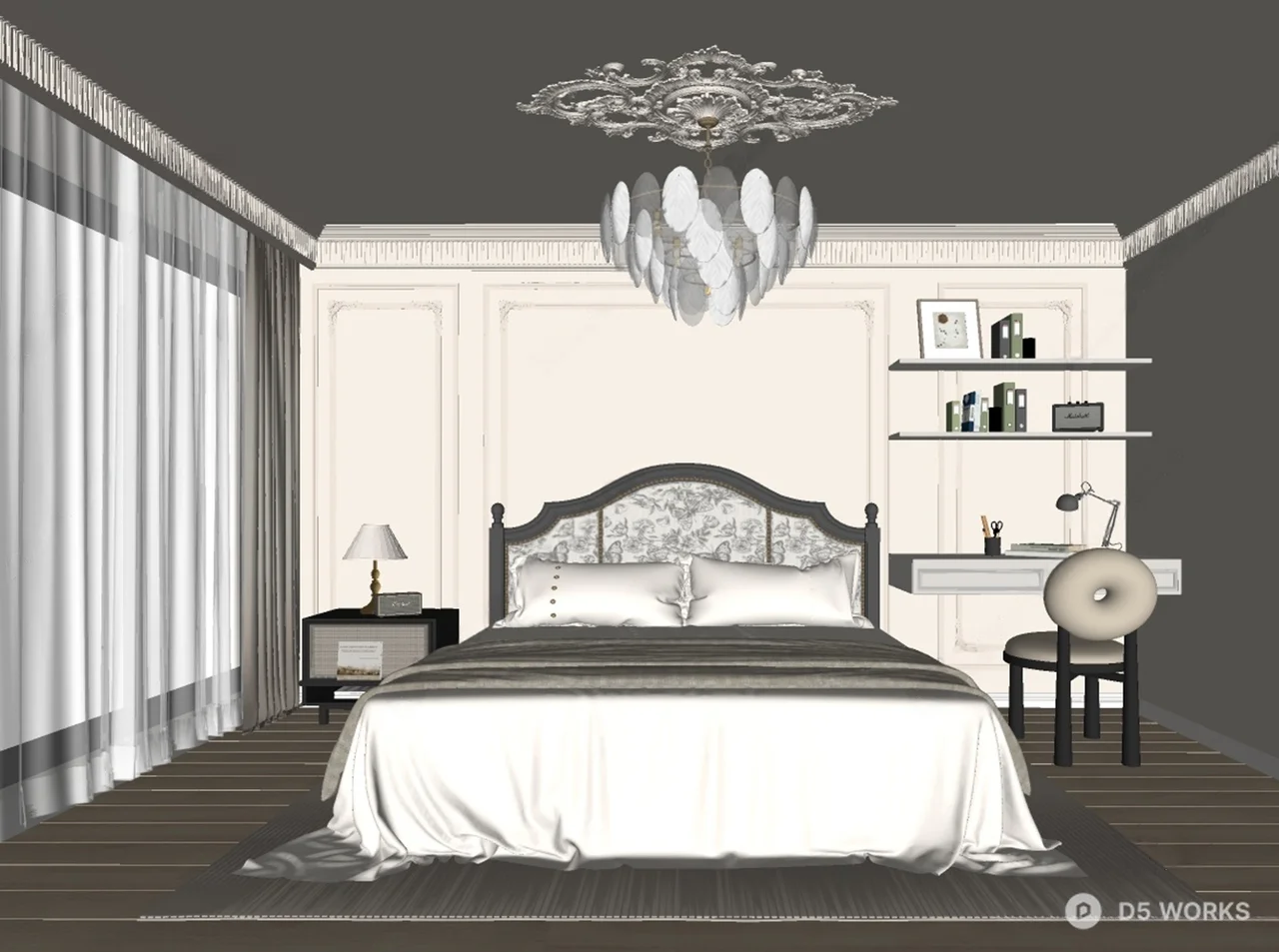 Elegant Bedroom With Classic Headboard And Soft Lighting 3d model thumbnail 2