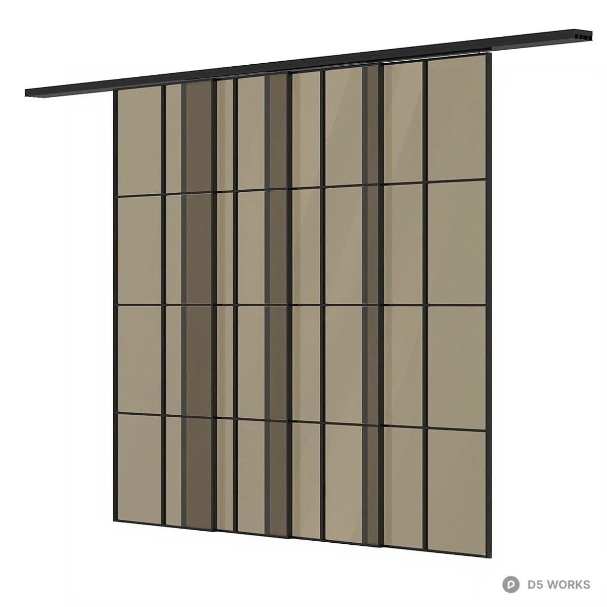 Black Frame Sliding Door 3d model thumbnail 3