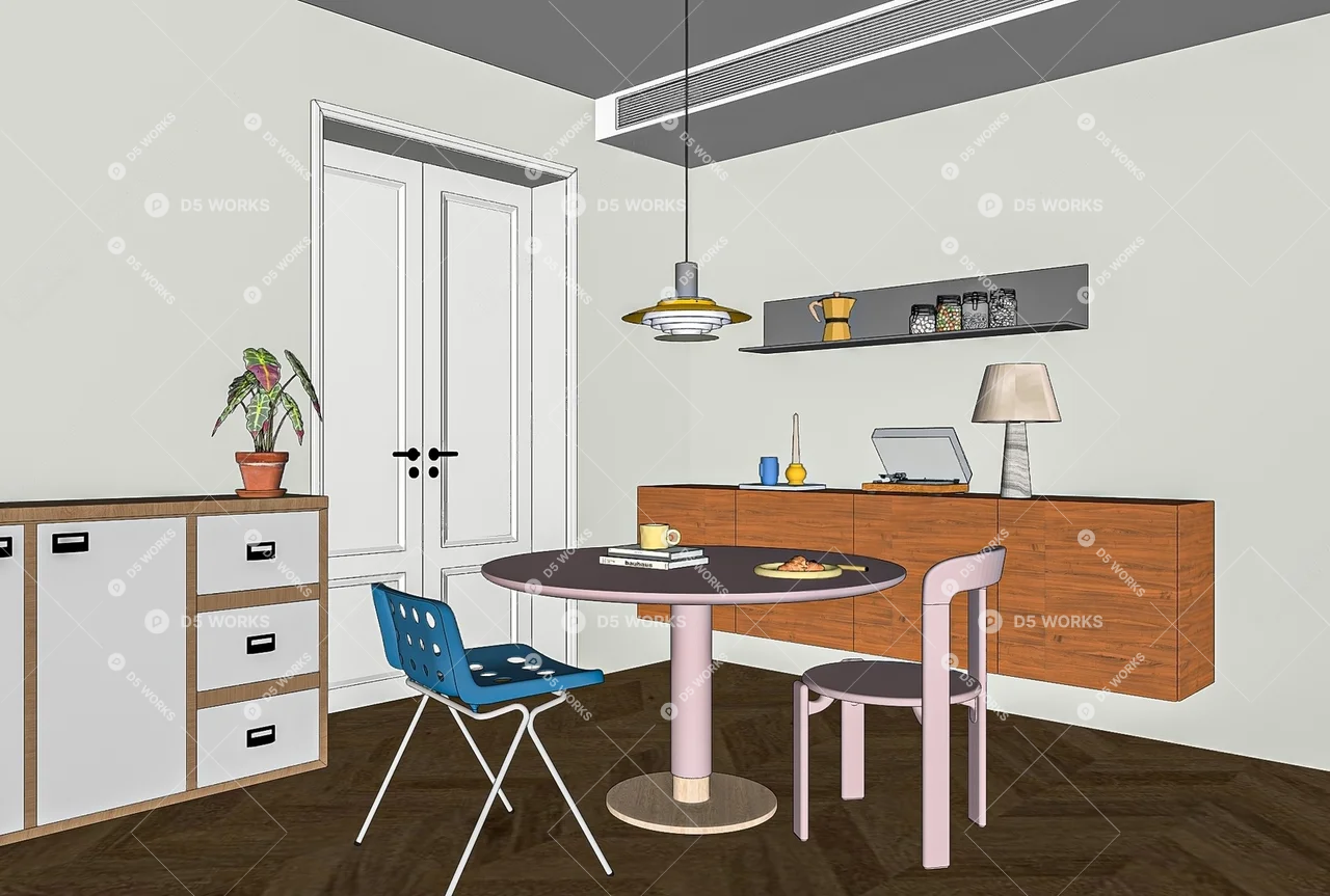 Mid-Century Modern Dining Room (Home) 3d model thumbnail 2