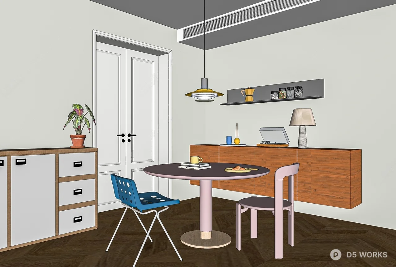 Minimalist Dining Space With Round Table And Modern Chairs 3d model thumbnail 2
