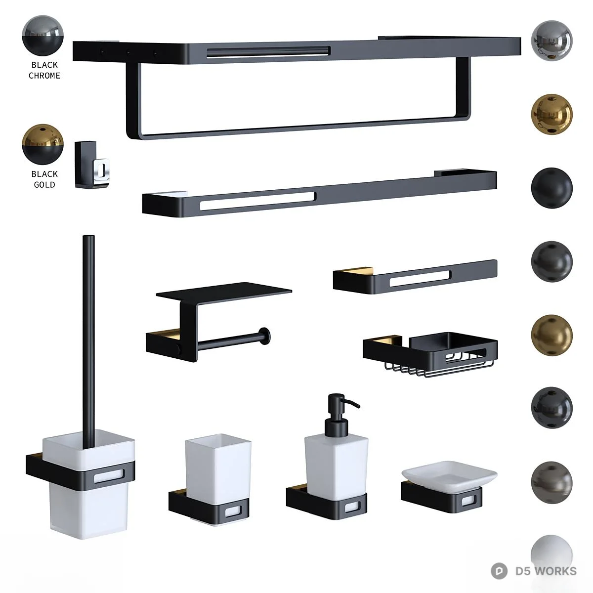 Modern Bathroom Hardware Set 3d model thumbnail 3