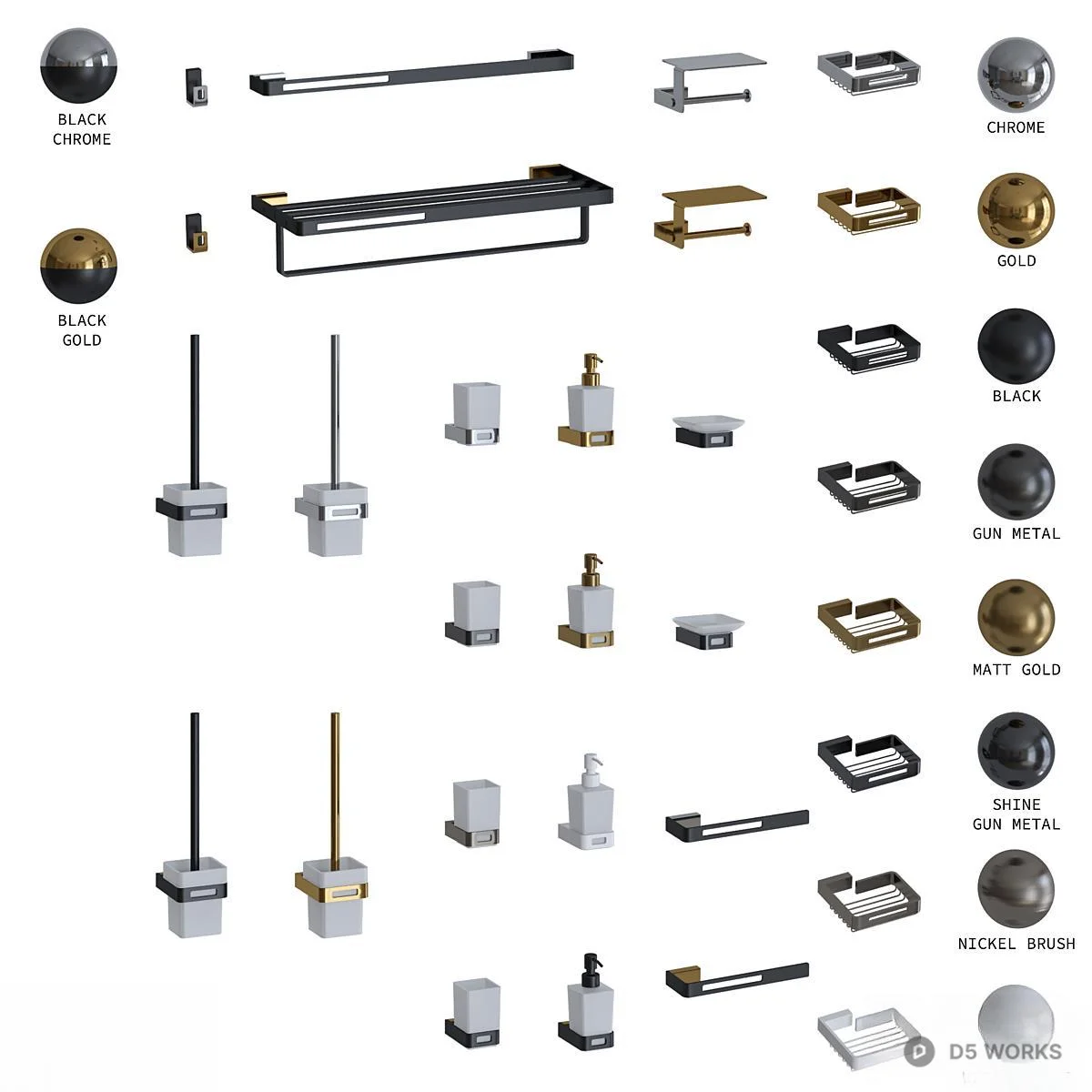 Modern Bathroom Hardware Set 3d model thumbnail 2