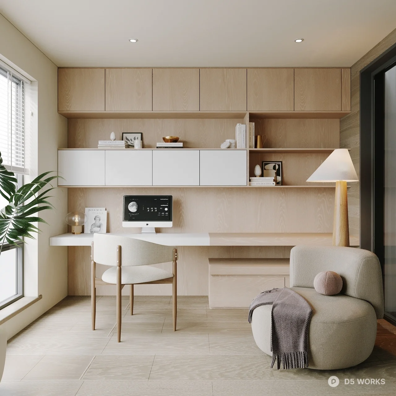 Minimalist Home Office with Integrated Storage 3d model - Image 1