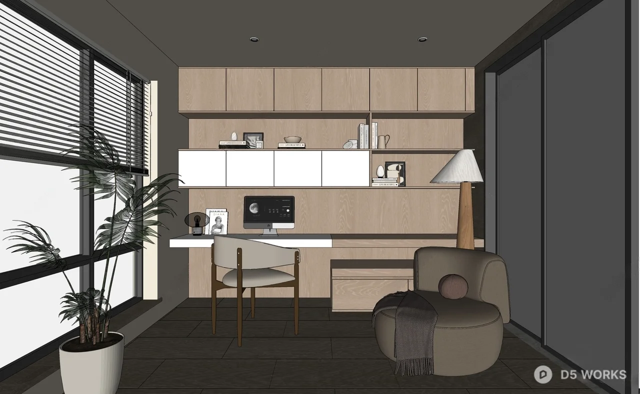 Minimalist Home Office with Integrated Storage 3d model thumbnail 2