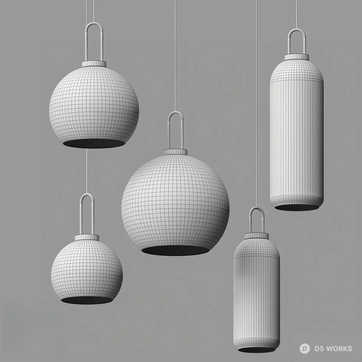 Modern Glass And Metal Pendant Lights 3d model thumbnail 2