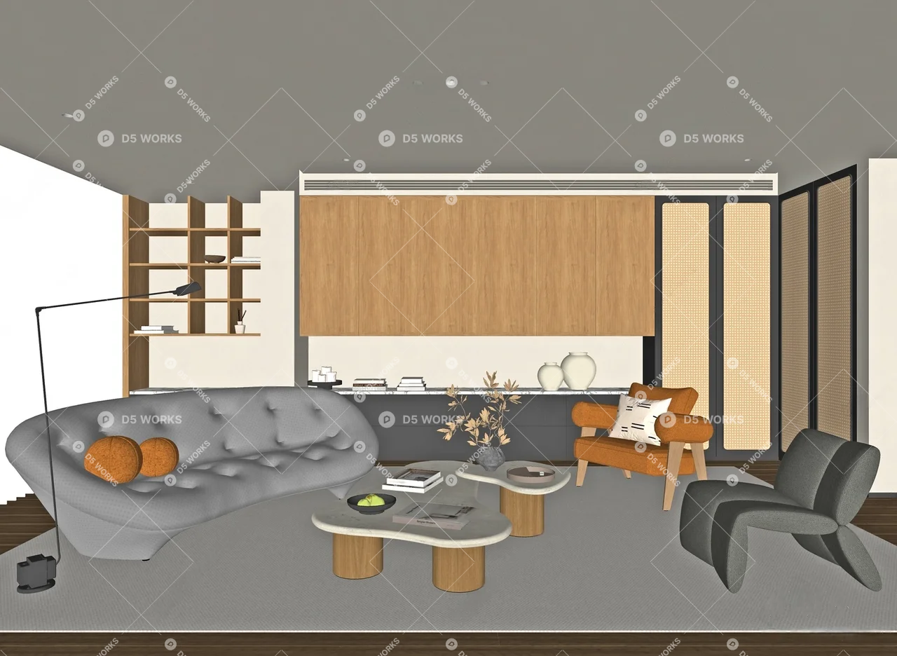 Organic Modern Home Living Room 3d model thumbnail 2