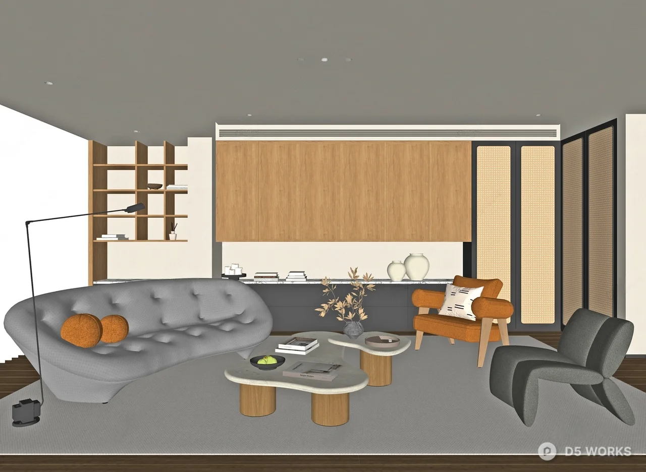 Organic Modern Living Room with Curved Sofa 3d model thumbnail 2