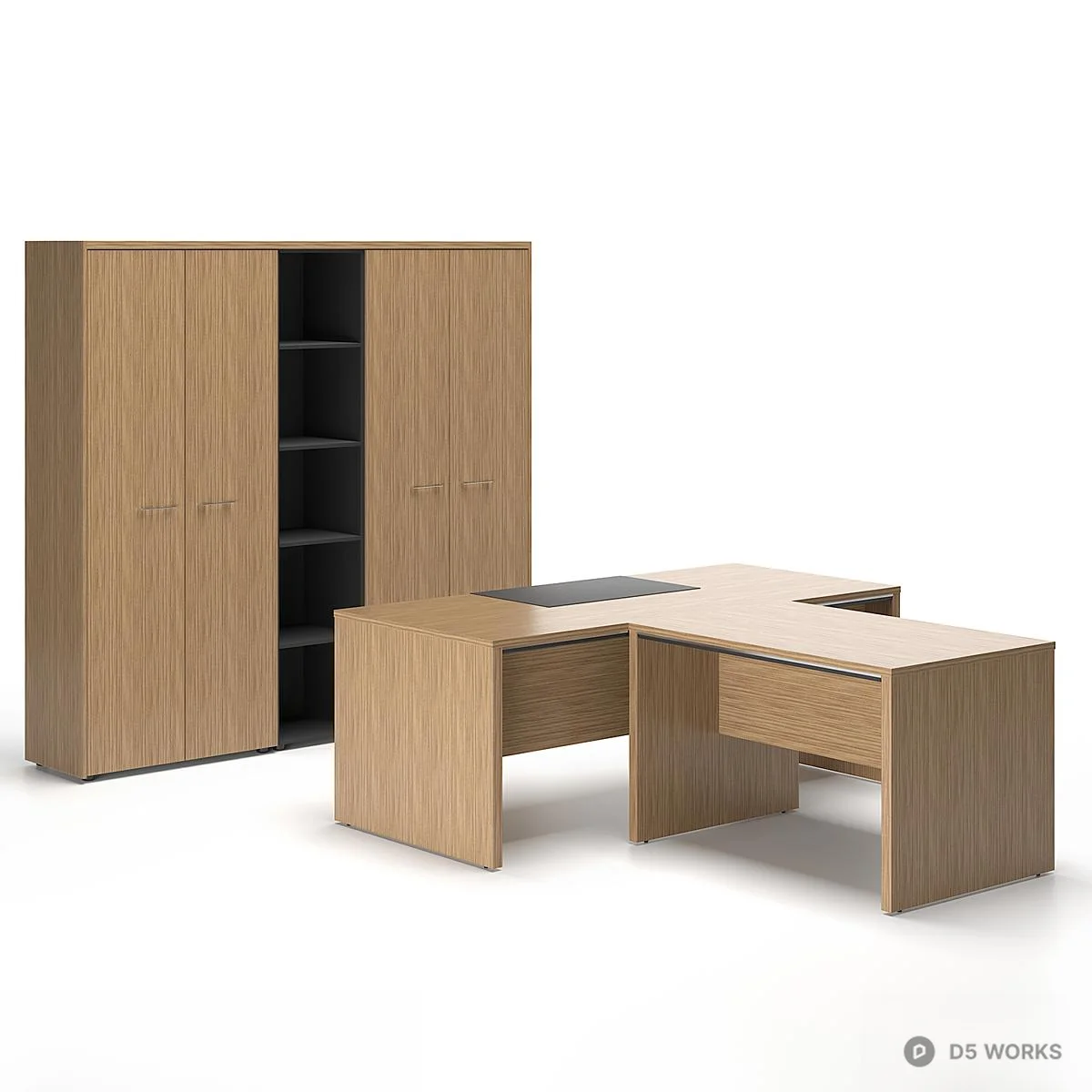 Wooden L Shaped Office Desk With Storage Cabinet 3d model thumbnail 2