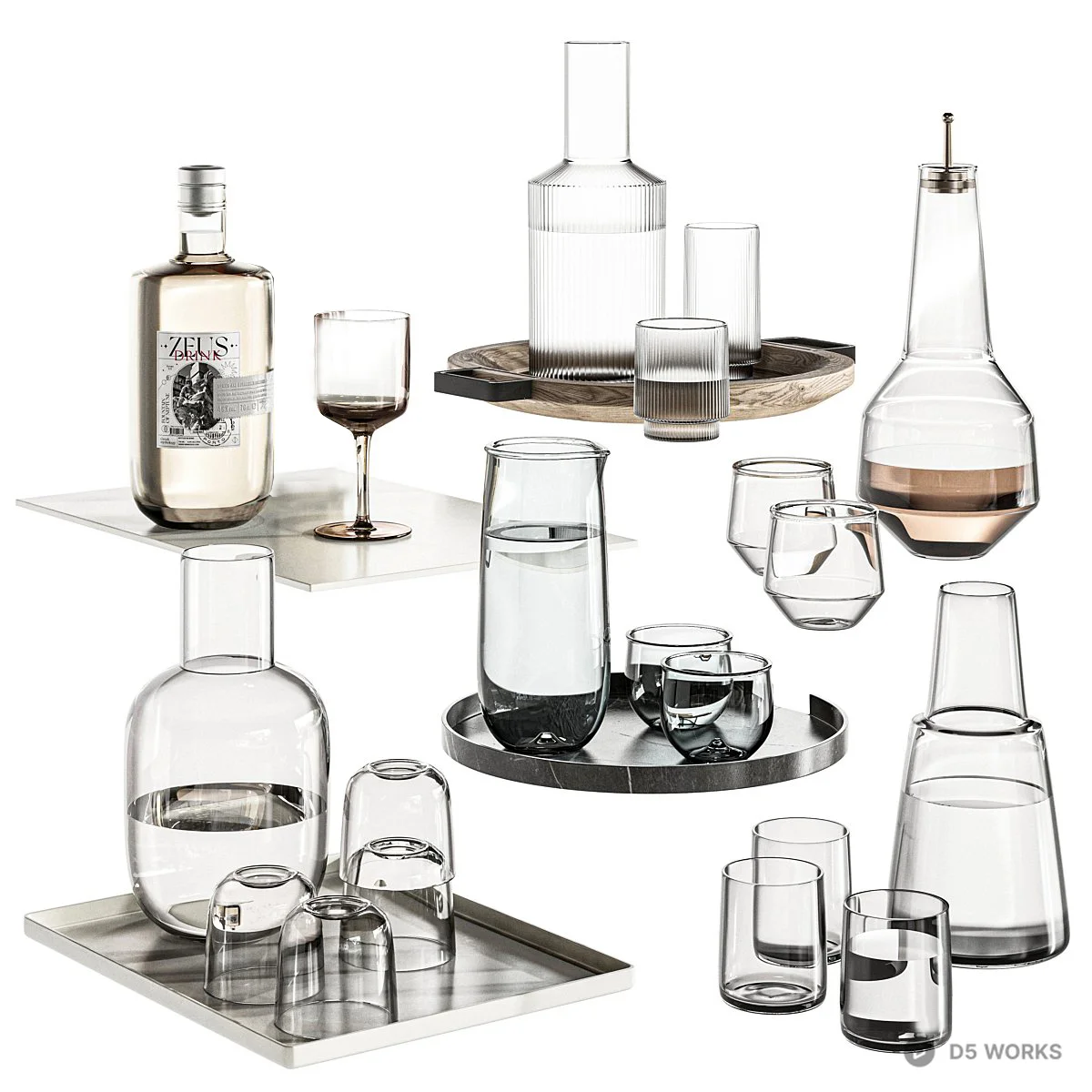 Minimalist Glass Barware Set 3d model - Image 1