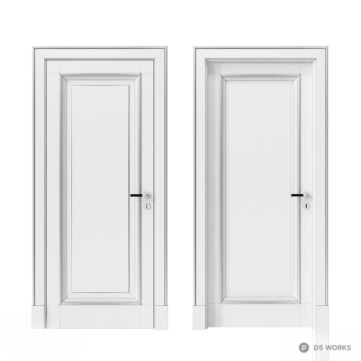 Minimalist Gray Panel Door With Brass Handle 3d model thumbnail 4