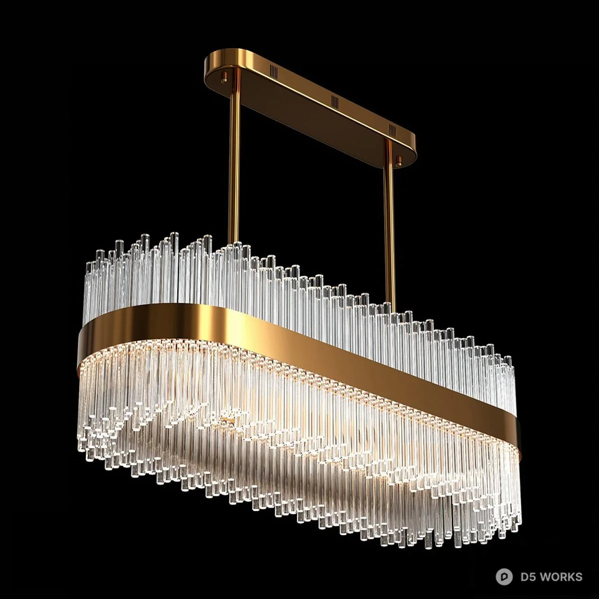 Brass Frame Crystal Rod Chandelier 3d model - Image 1