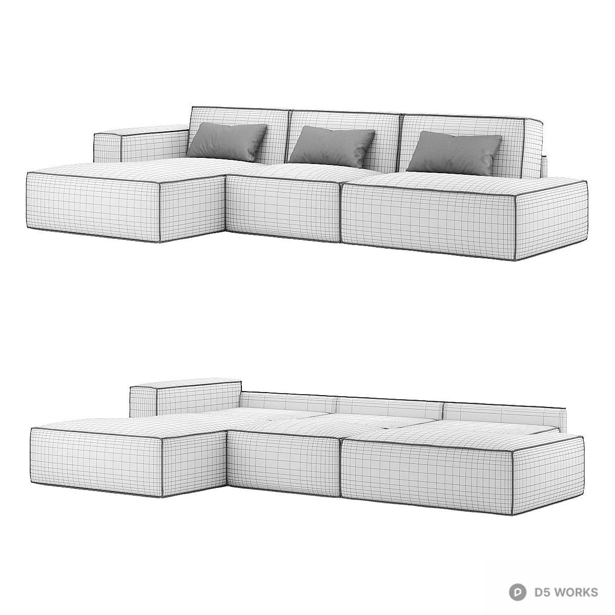Modular Sectional Sofa With Textured Fabric 3d model thumbnail 5