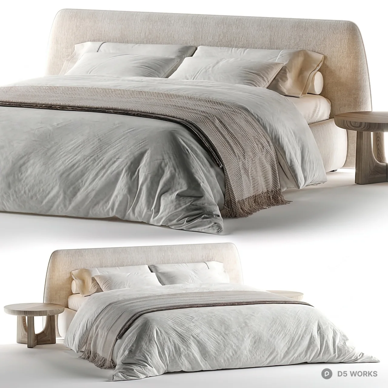 Minimalist Upholstered Double Bed 3d model - Image 1