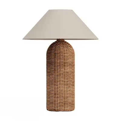 Woven Rattan Table Lamp With Beige Shade 3d model
