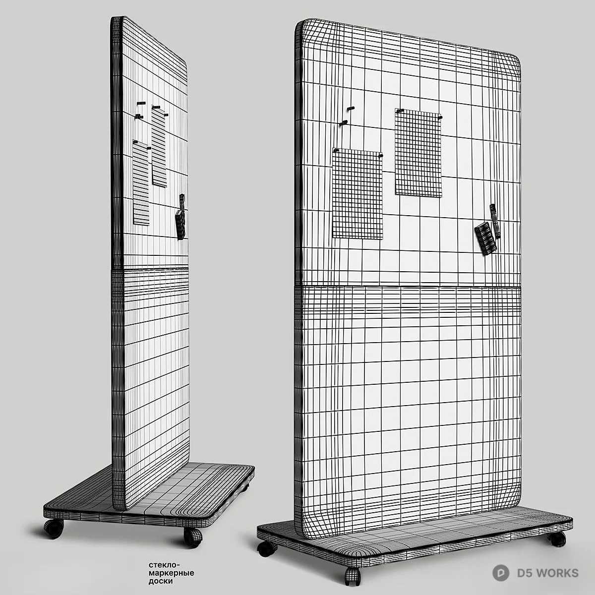 Mobile Whiteboard With Wooden Base 3d model thumbnail 4