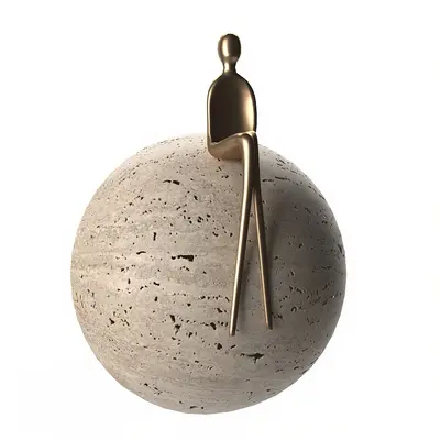 Minimalist Stone Ball With Bronze Figurine Ornament 3d model